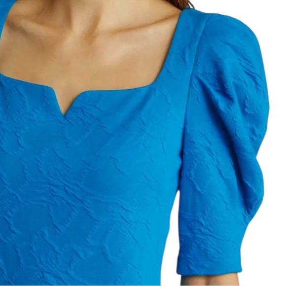 Lilly Pulitzer Feona Teal Bay Knit Jacquard Puff Sleeve Dress Size M - Picture 2 of 14